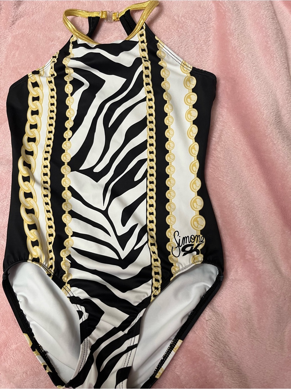 GK Black & White Athletic Leotard with Subtle Yellow Accents